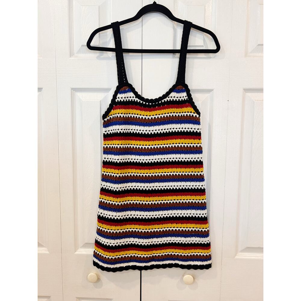 ZARA Striped Multicolored Crochet Mini Dress Size Small - Picture 3 of 7